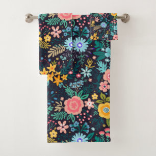 Niedliches buntes Blumenmuster Badhandtuch Set