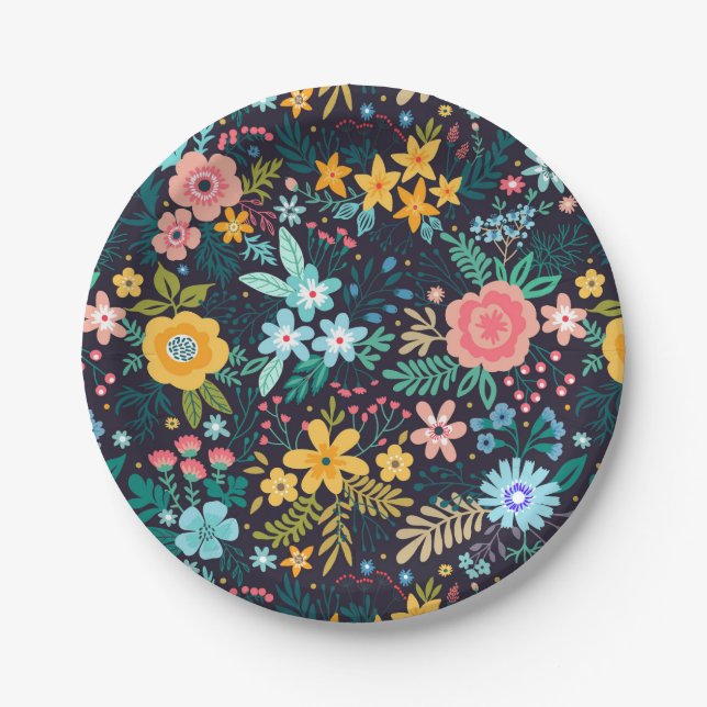 Niedliches buntes Blumenmuster Pappteller (Vorderseite)
