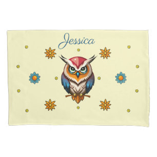 Niedliches buntes Eule mit Blume Girl Kissenbezug
