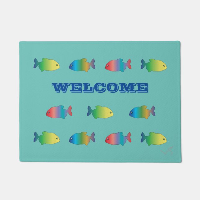 Niedliches buntes glückliches Fisch-Muster Fußmatte (Vorderseite)
