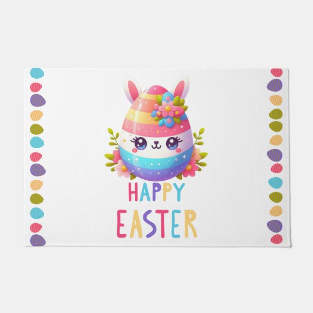Niedliches, buntes Ostereier-Hasen-Serviertablett Fußmatte (Vorderseite)