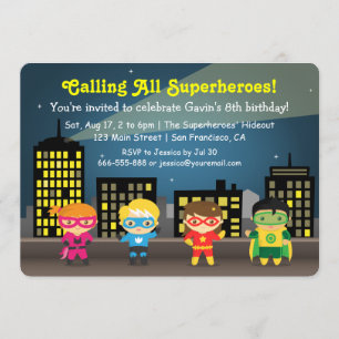Niedliches buntes Superhero-Geburtstags-Party für Einladung