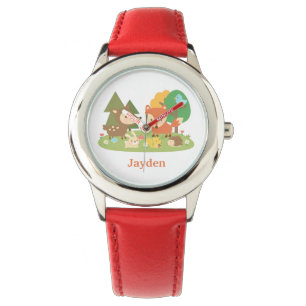 Niedliches buntes Waldtierkinder personalisiert Armbanduhr