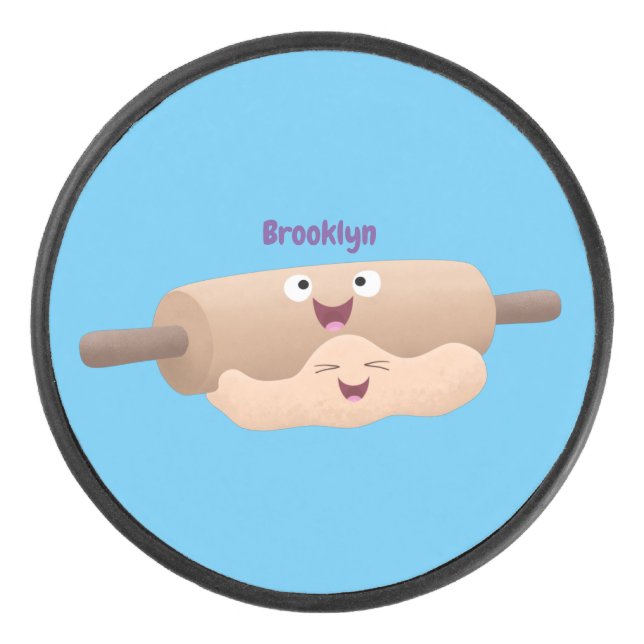 Niedliches Button und Teig Backwaren Cartoon Eishockey Puck (Vorderseite)