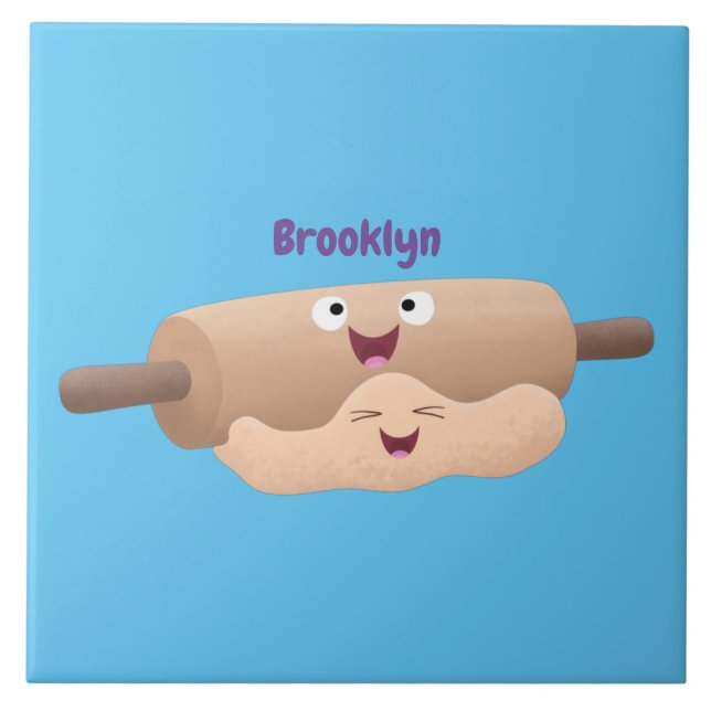 Niedliches Button und Teig Backwaren Cartoon Fliese (Vorderseite)