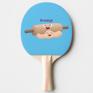 Niedliches Button und Teig Backwaren Cartoon Tischtennis Schläger