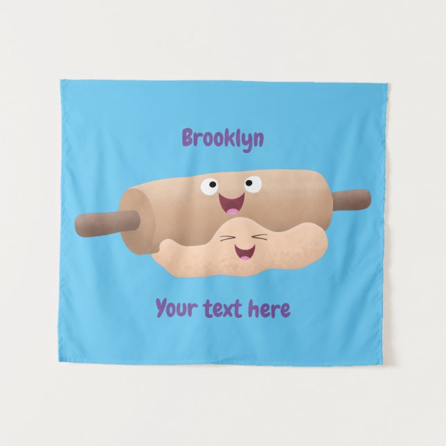 Niedliches Button und Teig Backwaren Cartoon Wandteppich (Vorderseite (Horizontal))