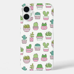 Niedliches Cacti Succules Pflanze Doodles Muster iPhone 16 Plus Hülle