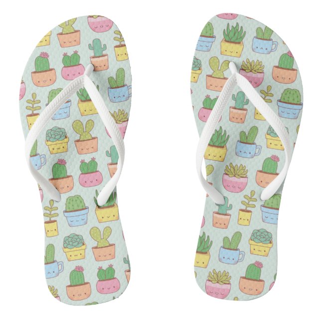 Niedliches Cacti Succules Pflanze Doodles Muster Flip Flops (Fußbett)