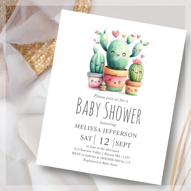 Niedliches Cactus Baby Shower Budget Einladung (Von Creator hochgeladen)