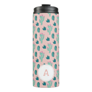 Niedliches Cactus Doodle-Muster   Monogramm Thermosbecher