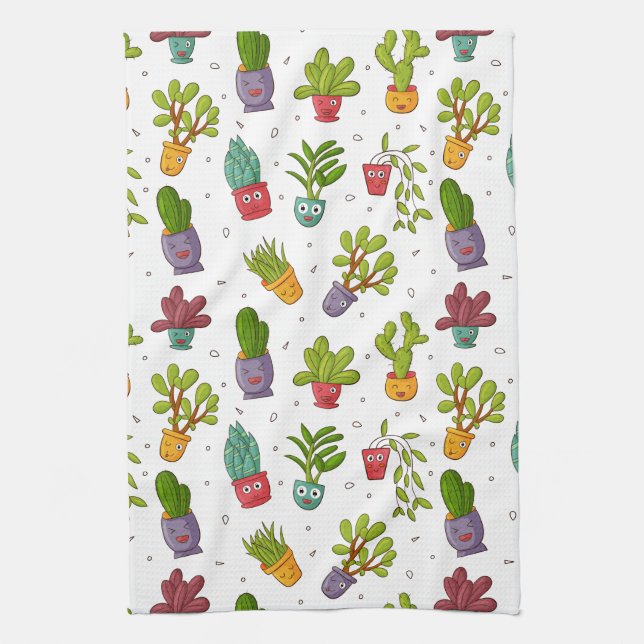 Niedliches Cactus Nature Succulents-Muster Geschirrtuch (Vertikal)
