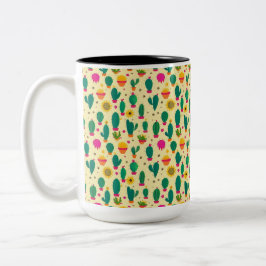 Niedliches Cactus Pattern Gelbe Kawaii-Stoffe Zweifarbige Tasse