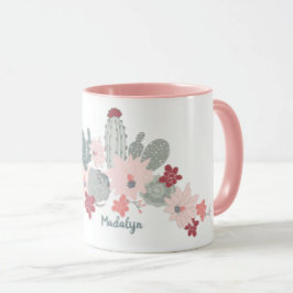 Niedliches Cactus rosa Succulents-Muster mit Name Tasse