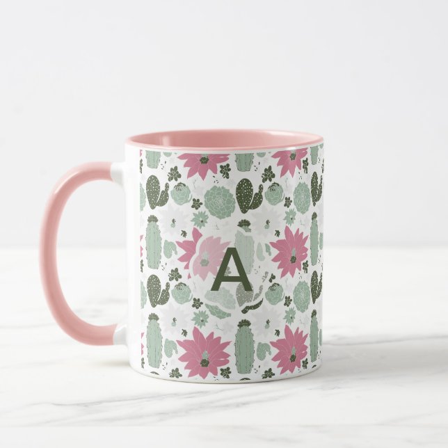 Niedliches Cactus succulents Monogramm Tasse (Links)