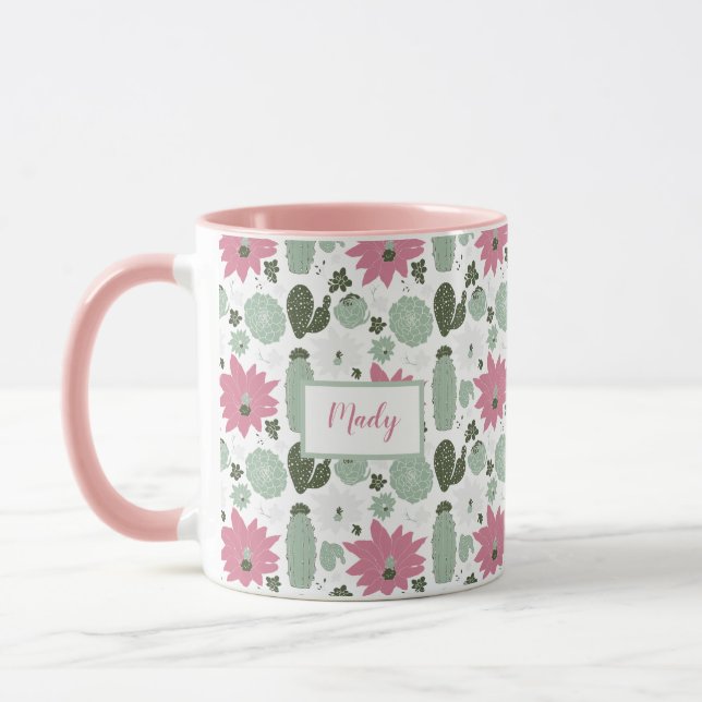 Niedliches Cactus succulents-Muster mit Name Tasse (Links)