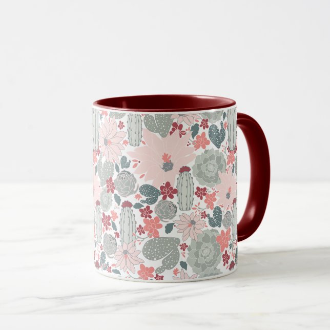 Niedliches Cactus succulents Pattern Tasse (VorderseiteRechts)