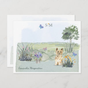Niedliches Cairn Terrier Dog Butterfly Monogramm u Mitteilungskarte
