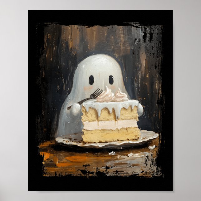Niedliches Cake Ghost Esskuchen Funny Halloween Fo Poster (Vorne)
