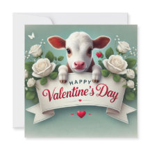 Niedliches Calf Holding Valentinstag Grußbanner