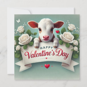 Niedliches Calf Holding Valentinstag Grußbanner Feiertagskarte