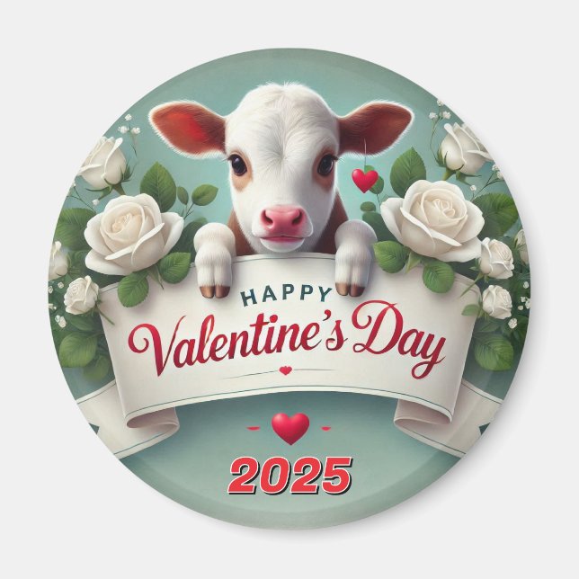 Niedliches Calf Holding Valentinstag Grußbanner Magnet (Vorne)