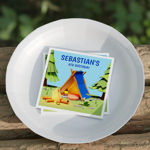 Niedliches Camping Bonfire Pine Tree Kindergeburts Serviette