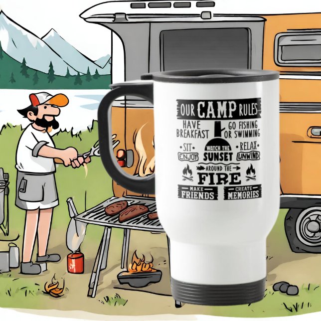 Niedliches Camping regiert Wortart Reisen Mug Reisebecher (Von Creator hochgeladen)
