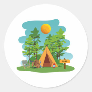 Niedliches Camping, Wandern und Natur Außenbereich Runder Aufkleber