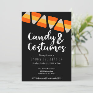 Niedliches Candy Corn Candy und Kostüme Halloween- Einladung