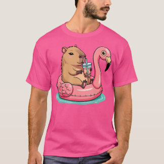 Niedliches Capybara auf Flamingo Pool Schwimmbad S T-Shirt