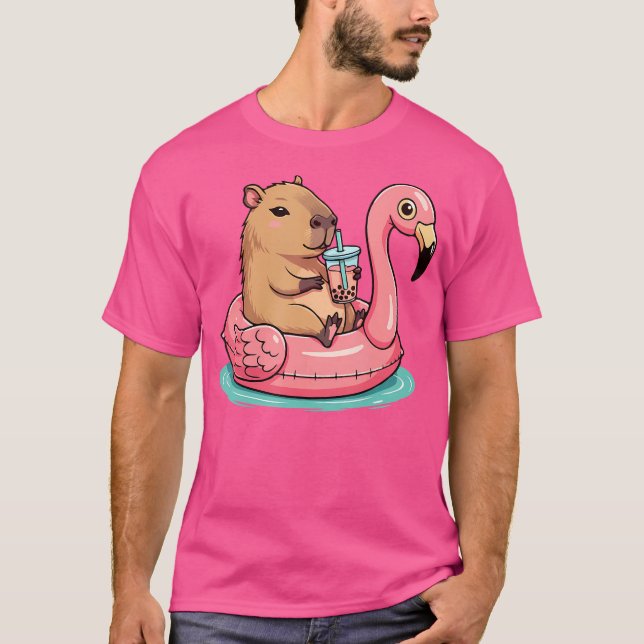 Niedliches Capybara auf Flamingo Pool Schwimmbad S T-Shirt (Vorderseite)