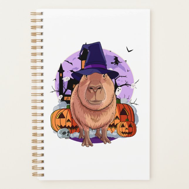 Niedliches Capybara Halloween Hexenkürbis Sweatshi Planer (Vorderseite)