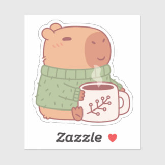 Niedliches Capybara im Pullover mit heißem Kaffee Aufkleber