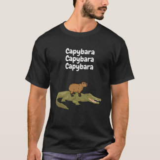 Niedliches Capybara Reiten auf einem Alligator Rüc T-Shirt