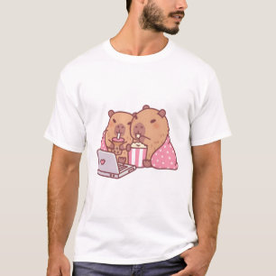 Niedliches Capybaras-Abkühlen mit Popcorn und T-Shirt