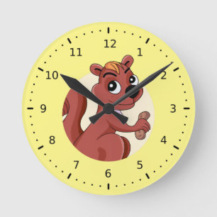 Niedliches Cartoon-Eichhörnchen mit einer Erdnuss Runde Wanduhr