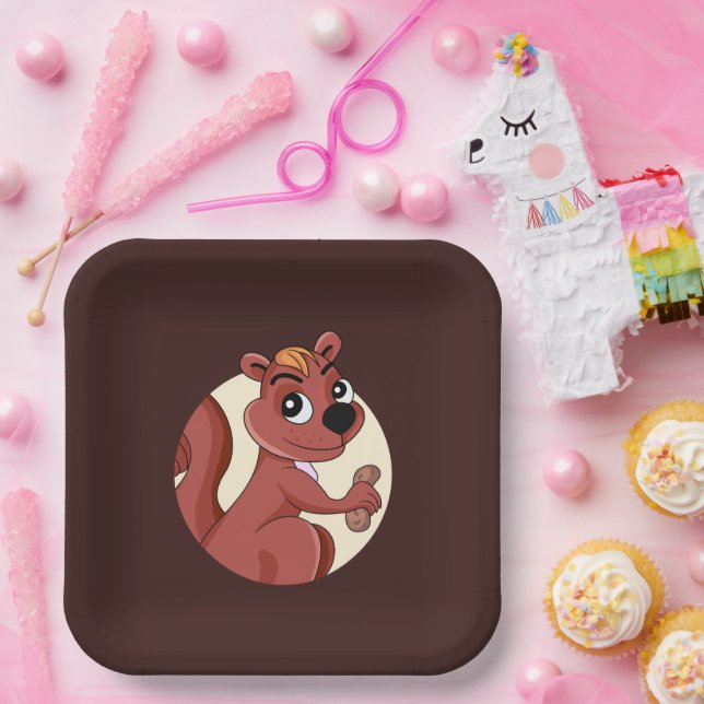 Niedliches Cartoon-Eichhörnchen mit Erdnuss Pappteller (Party)