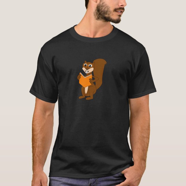 Niedliches Cartoon-Eichhörnchen mit Glas-Lesebuch T-Shirt (Vorderseite)