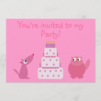 Niedliches Cartoon-Hunde-, Katzen-u. Einladung