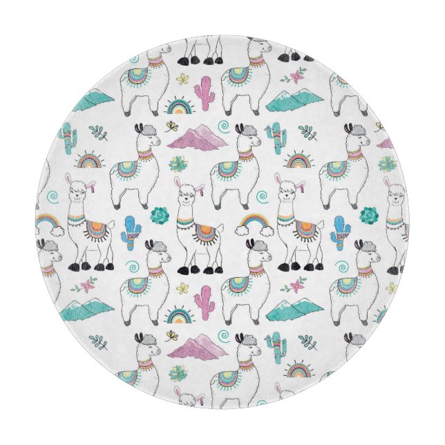 Niedliches Cartoon-Lama-Muster Schneidebrett (Vorderseite)