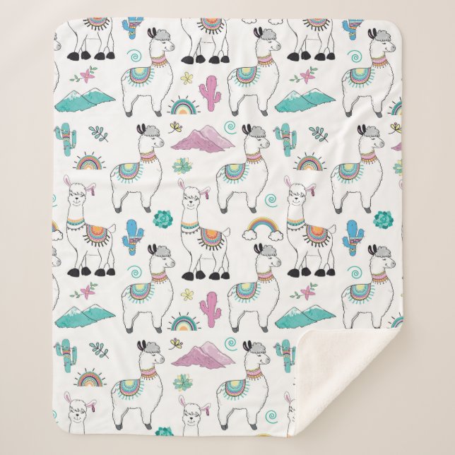 Niedliches Cartoon-Lama-Muster Sherpadecke (Vorderseite)