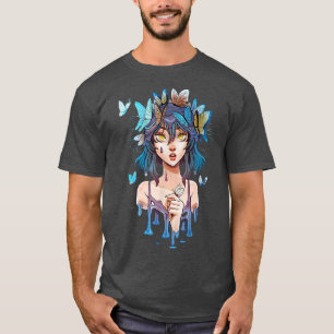 Niedliches Cartoon-Mädchen mit fliegenden Schmette T-Shirt