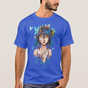 Niedliches Cartoon-Mädchen mit fliegenden Schmette T-Shirt