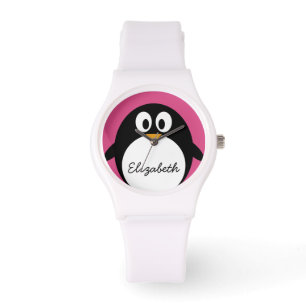 niedliches Cartoon Penguinrosa und -SCHWARZES Armbanduhr