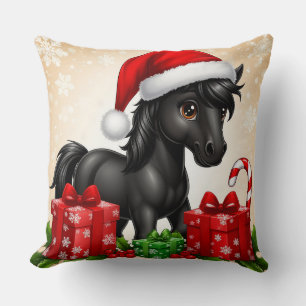 Niedliches Cartoon-Pony mit Weihnachtsmannmütze Kissen