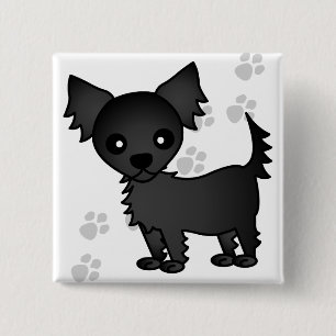 Niedliches Cartoon-Schwarzeslanghaariger Chihuahua Button