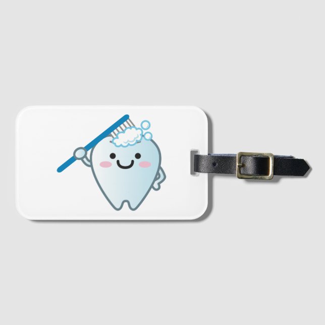 Niedliches Cartoon-Zahn-Bürsten mit Zahnbürste Gepäckanhänger (Vorderseite (Horizontal))