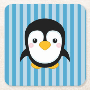 Niedliches Cartoonpenguin-Entwurfs-blaue Rechteckiger Pappuntersetzer