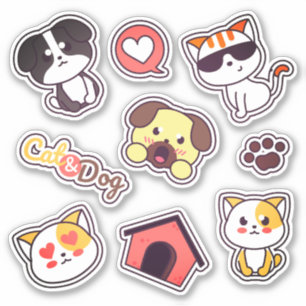 Niedliches Cat and Dog Fun Variation Sticker Pack